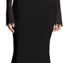 KUTUMAI Off Shoulder Long Sleeve Maxi Dress Corset Bodycon Ruched Cocktail Formal Wedding Guest Dresses for Women (Black) XL