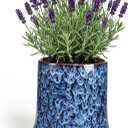 8 Inch Ceramic Planter Pot with Saucer Drainage Leak-Proof Mesh,Flower Pots for Lavender with Gardening Gloves,Ceramic Planter for Orchid(Peacock-Blue)