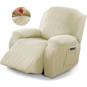 Recliner Cover Stretch Soft Couch Cover for Dogs, Sofa Slipcover for Recliner Couch Leakproof Furniture Protector for Kids, Pets (Beige)