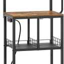 Bakers Rack with Power Outlet, Microwave Stand with Paper Holder, Coffee Bar Station with Glass Holder, 4-Tier Kitchen Storage Rack for Dining Room, Living Room, Rustic Brown HB02UBR