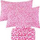 Viviland Leopard Printed 100% Cotton Sheets Queen, Hot Pink Cheetah | Soft Percale Sheets, Crisp Cooling, Queen Sheet Set with Corner Straps, Deep Pocket, Cozy Animal Printed Bedding