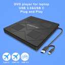 8-in-1 Extemal CD/DVD Drive for Laptop,USB 3.0 & Type-C Portable CD/DvD Burner with SD/TF Card Reader DVD Player with Carrying Case Compatible with Laptop PC, MacBook Pro/iMac Windows 11/10/8/7 Linux