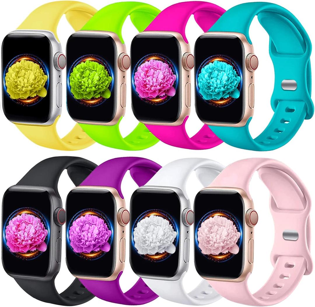 8 Pack Bands Compatible with Apple Watch Band 38mm 40mm 41mm 42mm 44mm 45mm 46mm 49mm for Women Men, Soft Silicone Sport Strap for iWatch Series Ultra 11 10 9 8 7 6 5 4 3 2 1 SE/SE 2nd/SE 3nd