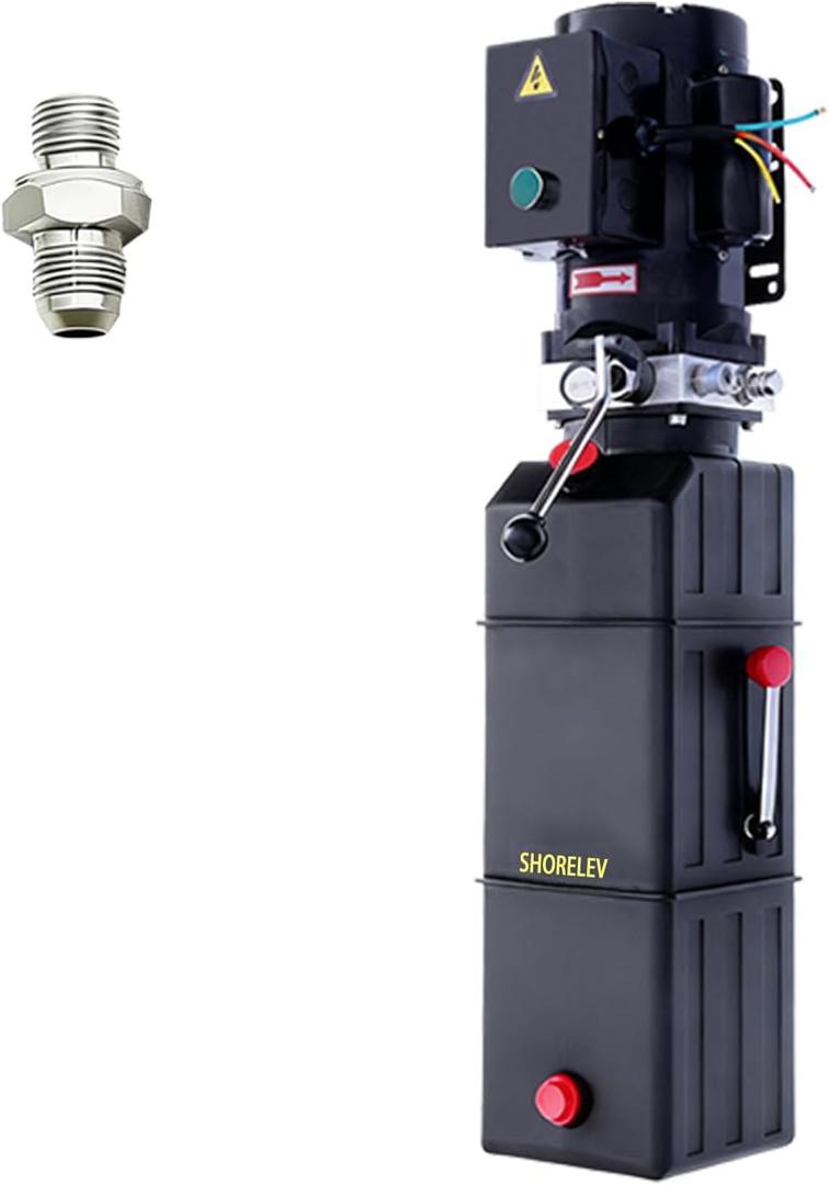 220V 60Hz Hydraulic Power Unit, Hydraulic Motor, Dump Trailer Pump14L Plastic Reservoir, Manual Button Control, for Auto Lifts, Vehicle Repair, Garage Equipment, and Industrial Applications