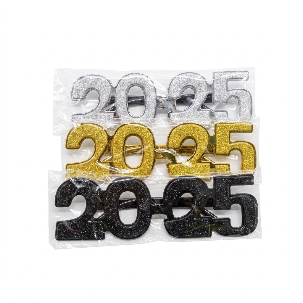 2025 Plastic Glasses Happy New Year Glitter Eyeglasses for 2025 Party New Year Eve Costume Photo Prop Supplies