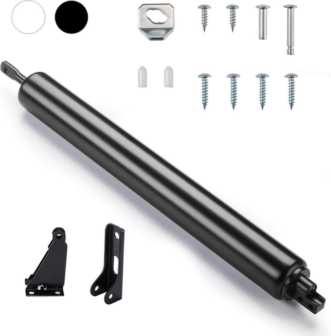Screen and Storm Door Closer Kit, Closer for Heavy Storm Doors | Screen and Storm Door Push Button Latch Set | Storm Door Protector Chain and Spring (Black-Only Closer)