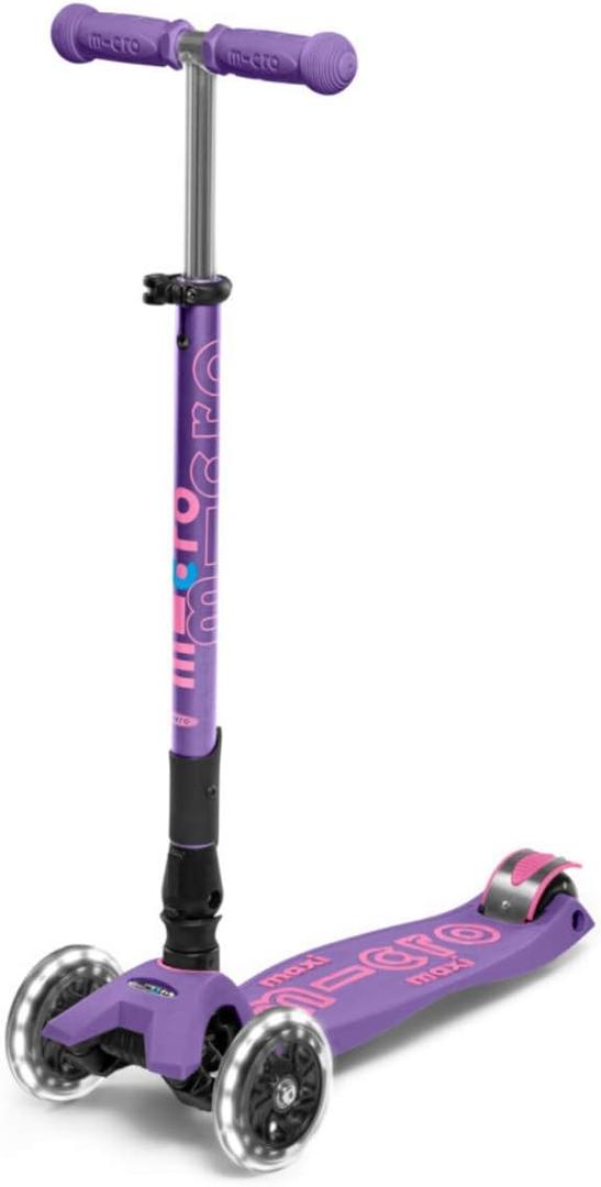 Micro Kickboard Maxi Foldable LED Kids Scooter, Ages 5-12, Up to 110lbs, Purple