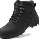 ANJOUFEMME Womens Comfy Outdoor Hiking Boots-Low heels Combat Ankle Boots for Women Non Slip Lace up Winter Shoes for Backpacking Trekking Walking (6.5, Black)