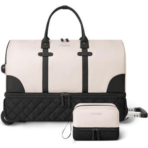 ETRONIK Rolling Duffle with Wheels, 23 Inch Large Carry on Luggage for Women with Shoe Compartment, Duffle Bag for Travel with Toiletry Bag, Beige