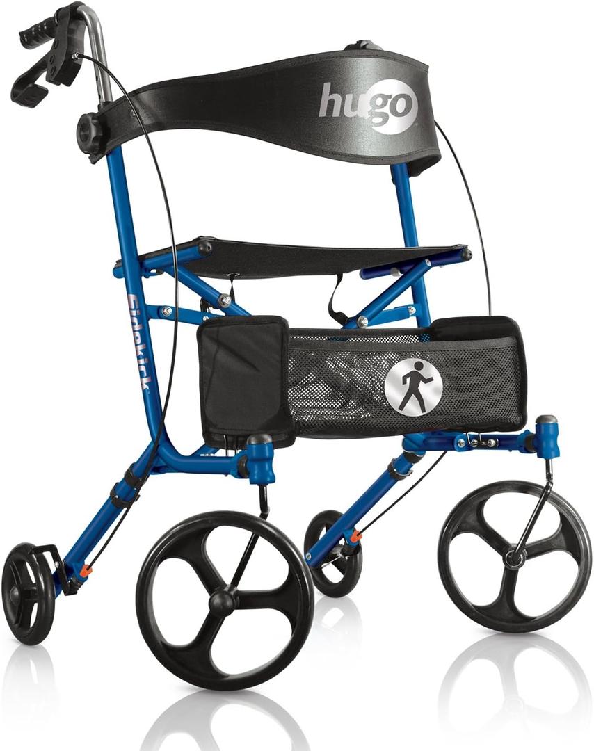 Hugo Mobility Sidekick Foldable Rollator Walker with Seat, Blueberry