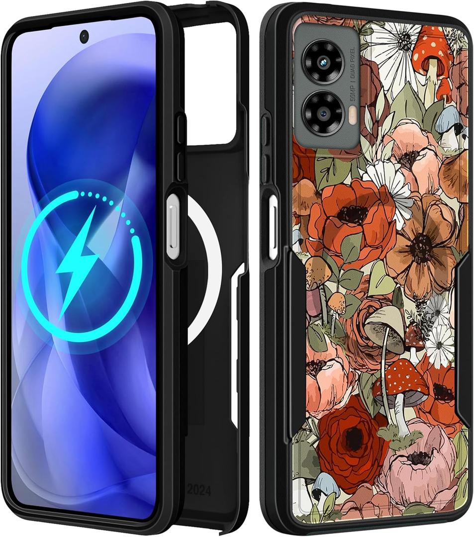 for Moto G 5G 2024 Case - Compatible with MagSafe Women Girls Cute Magnetic Protective Phone Cover Girly Mushroom Flower Heavy Duty Shockproof Design for Motorola Moto G 5G 2024 Cases
