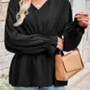 SweatyRocks Women's Bishop Long Sleeve V Neck Ruffled Chiffon Blouse Loose Babydoll Peplum Tops (S)