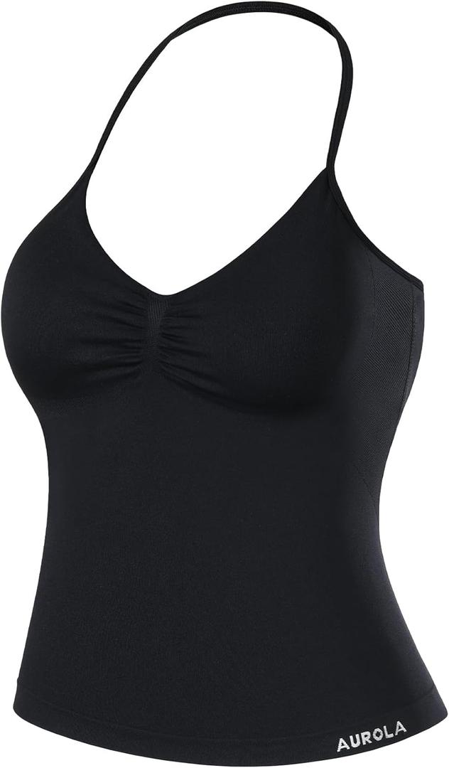 AUROLA Influence Longline Strappy Workout Halter Tops for Women,Removable Cups Padded Bras Impact Gym Yoga Sleeveless Top (Small, Black)
