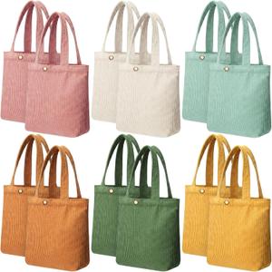 12 Pcs Boho Corduroy Small Tote Bags for Women Cute Mini Tote Bags Reusable Handbags Gifts for Wedding Travel Bridal Baby Shower Birthday Party Favor (Boho Color)