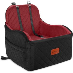 Dog Booster Car Seat for Small/Medium Dogs,Puppy Portable Car Bed with Elevated Cushion,Fully Detachable and Washable,2 Storage Pockets,Easy to Install (Blakc/Red, Medium)