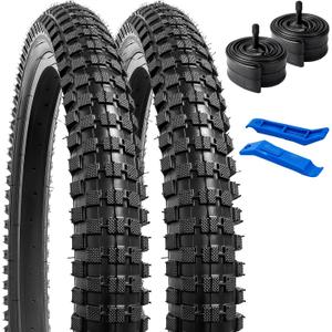 YUNSCM 2-PCS 20" Bike Tires 20x2.4/64-406 and 20" Bike Tubes Schrader Valve Compatible with Mountain Bike 20x2.35 20 x 2.40 Bicycle Tires and Tubes (Y-1094)