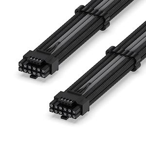 EZDIY-FAB 16AWG PCI-e 5.0 12VHPWR PSU Sleeved Cable, 600W 12+4 Pin Male to 12+4 Pin Male Cable for RTX 3090Ti/4070Ti/4080/4090, 60cm/23.62in-Black Grey