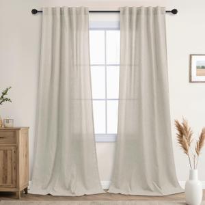 Beige Linen Curtains 42x90 inch Long 2 Panels Set, Back Tab Burlap Cotton Look Tan Taupe Semi Sheer Window Drapes Privacy Assured with Light Filtering 90 Inch Length for Bedroom/Living Room, W42 x L90
