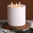Eywamage White 3 Wick Flameless Pillar Candle  6" H 6", Giant Real Wax Flickering LED Candle with Remote