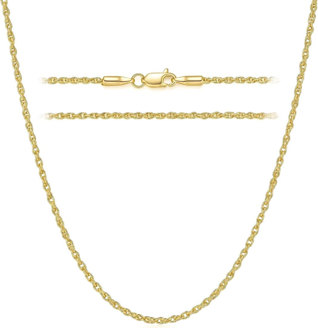 KROMPG 14k Gold Necklace for Women Men 1.5mm&2mm Rope Gold Chain Necklace