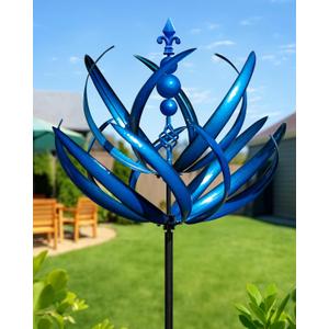 91 inch Wind Spinners Outdoor - Extra Large Outdoor Metal Wind Sculptures Spinners with Stake, Windmills for The Yard Garden, Yard Art Garden Lawn Decor - Blue (27" W x 91" H)