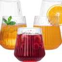 N9R 24 Count Plastic Wine Glasses Disposable 12oz - Elegant Origami Ripple Design, Shatterproof & Disposable for Whiskey, Cocktail, Champagne, Parties, Weddings, Events (Clear)