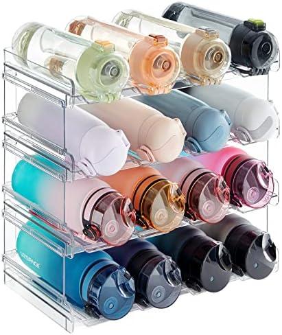 Lifewit Stackable Water Bottle Organizer for Cabinet, Water Bottle Holder, Kitchen Pantry Organization and Storage, Plastic Fridge Wine Racks, Tumbler Travel Mug Cup Holder, 3Pack, Hold 10 Bottles