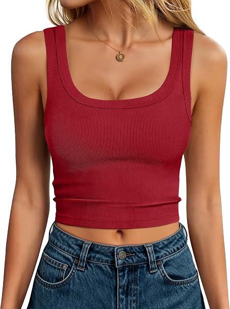 ANRABESS Womens Crop Tank Tops, Soft Breathable Ribbed Slim Fit, Comfy for Basic,Casual,Going Out&Daily Wear (Red, M)