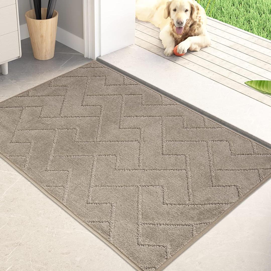 PURRUGS Dirt Trapping Door Mat 20" x 31.5", Non-Slip Machine Washable Entry Rug, Dog Doormat, Indoor Front Door Mat, Super Absorbent Entryway Rug for Muddy Shoes & Paws, Taupe