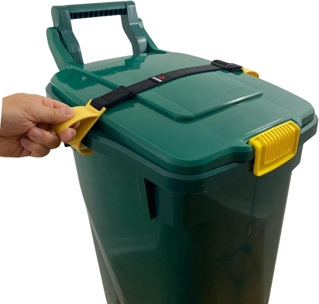 SideArm Nano by BinClaw. Dual Handle for Small Wheelie Bins - Easy to use. Animal-Proof Garbage Can Lock Strap, 14-17 Gallon Bins, Dual Clasp.