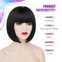Black Bob Wig with Bangs Short Straight Bob Wigs for Women Heat Resistant Synthetic Bangs Wig for Daily Party Cosplay Use(12 Inch)