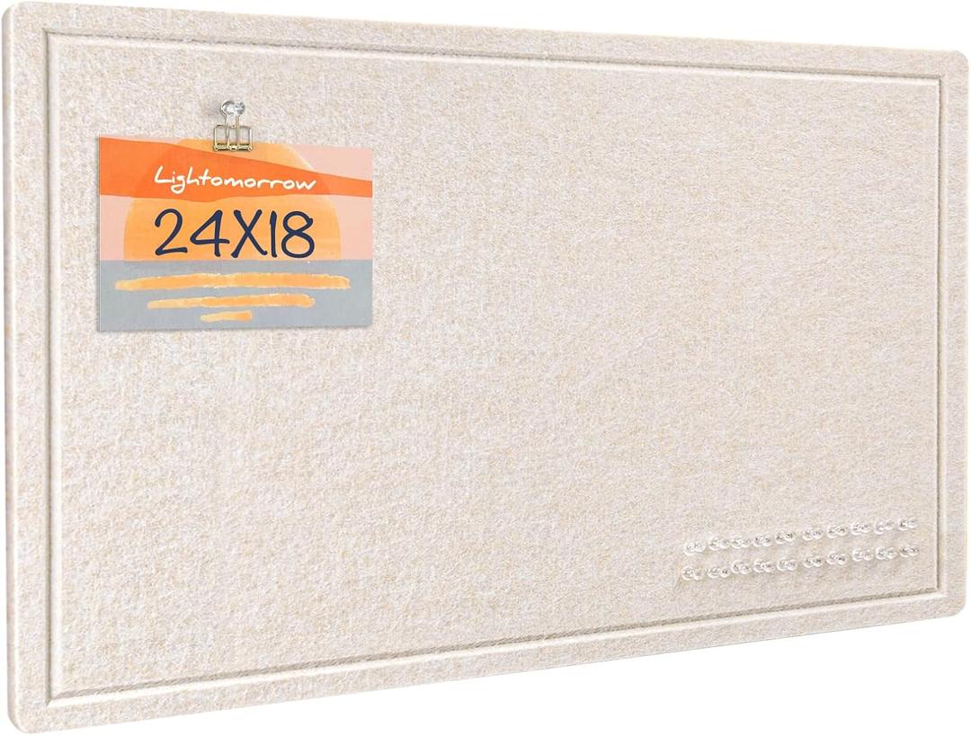 Lightomorrow Bulletin Board, 24 x 18 inches Decorative Felt Pin Board, Vision Board Cork Board Alternative for Wall, Foldable Photo Board with 20 Pushpins - Oatmeal, 17.7" x 23.6"
