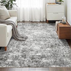 Area Rugs for Living Room: 6'x9' Washable Neutral Abstract Rug for Bedroom Large Soft Modern Dining Room Rugs Indoor Floor Low Pile Carpet for Home Office Nursery - Grey