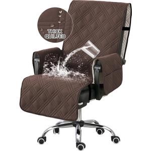 Turquoize Waterproof Office Chair Cover with Armrest Covers Computer Desk Chair Cover Office Chair Protector with Arms Office Chair Seat Cover Slipcover with Anti-Slip Buckle for Home Office, Brown
