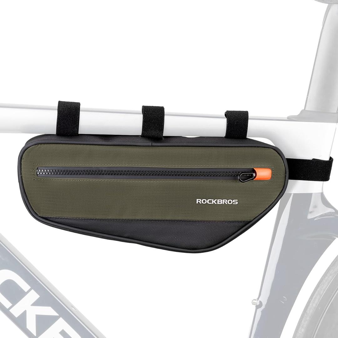 ROCKBROS Bike Frame Bag Bike Handlebar Bag Bike Bag with Large Opening Zippers, Bike Pounch For Mountain Road Bike, Quick Release 1.5L, olive drab, 30120079001-YXUS