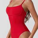 QINSEN Womens Seamed Cup Spaghetti Straps One Piece Bathing Suits Tummy Control Cheeky Swimsuit (XL)