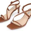 JOY IN LOVE Women's 2.5 Inch Kitten Heels Low Heel Square Open Toe Strappy Sandals (Brown Matte) 11
