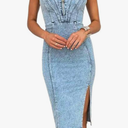 utcoco Denim Dress for Women Sleeveless Side Slit Bodycon Midi Jean Dresses for Women 2025 Size S