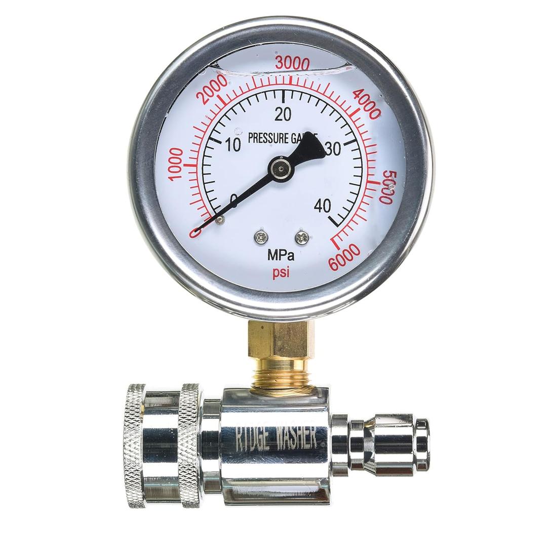 RIDGE WASHER Pressure Washer Gauge with 3/8 Inch Quick Connect Socket and Plug, 6000 PSI
