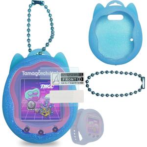 JCHPINE Silicone Case Replacement for Tamagotchi Uni, Screen Protector for Tamagotchi Uni Band Pet Accessories (Blue Silicone Case and Screen Film)