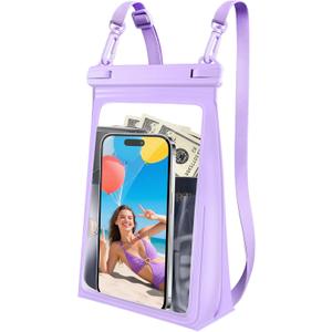 Large Waterproof Phone Pouch Floating, Waterproof Phone Case for iPhone 15 14 Pro Max 13 12 Plus 11 XS XR X Samsung up to 8.5'', IPX8 Water Proof Cell Phone Dry Bag for Beach Swimming Kayaking, Purple