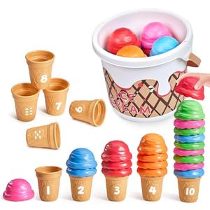 JoyCat Ice Cream Preschool Learning Activities Counting and Color Sorting Set Stacking Toy for Kids 1-5, Educational Fine Motor Skill Math Manipulative, 30PCS Play Food for Girl Toddler Valentine Gift
