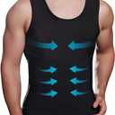 Mens Slimming Compression Shirt, Body Shaper Workout Tank Top, Gynecomastia Tummy Control Undershirts - Change in Seconds (Large, Black)