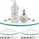 Kingrol 3 Pack Glass Bathroom Shower Shelves, Extra Thick Wall Mounted Shelves, Clear Floating Corner Shelves for Kitchen, Bathroom, Living Room, Office