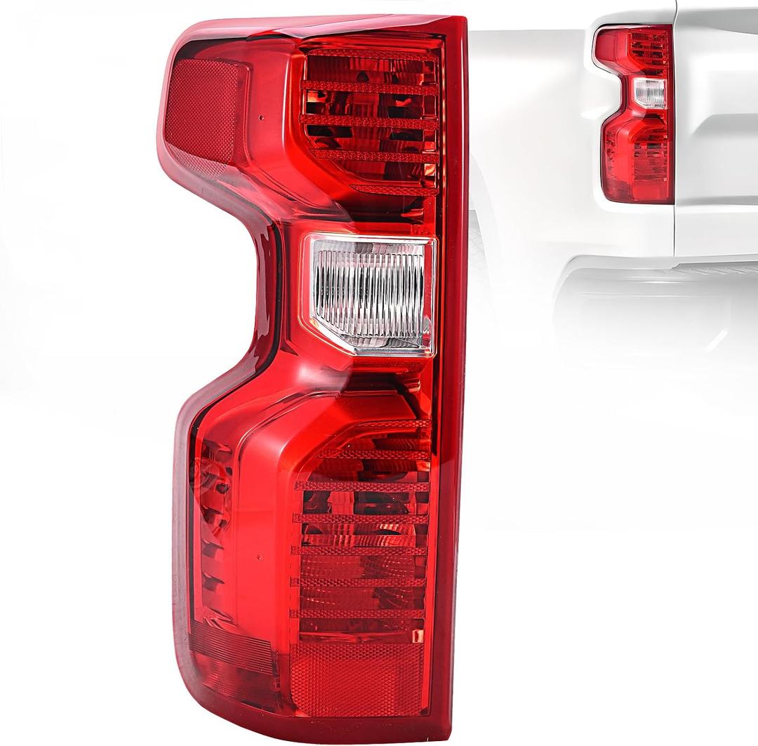 Halogen Tail Lights Assembly Compatible with 2019 2020 2021 2022 2023 2024 Chevy Silverado 1500 2500HD 3500HD, Rear Left Driver Side Taillights with Bulb & Harness NON-LED Model