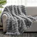 Cozy Bliss Faux Fur Throw Blanket for Couch, Fuzzy Soft Plush Thick Bubble Blanket for Sofa Bedroom Living Room,50 * 60 Inches Dark Grey