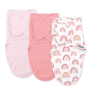 SwaddleMe by Ingenuity Monogram Collection Baby Swaddle, 100% Cotton, Improves Sleep & Calms Startle Reflex, 0-3 Months, Pocket Fold Design for Easy Changes, 1.0 TOG, 3-Pack - Rainbow