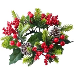 Christmas Candlestick Wreath Artificial Flowers Festive Candle Ring Centerpiece (P3)