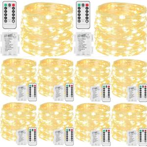 Beieverluck 10 Pack 33FT 100 LED Fairy Lights Battery Operated Fairy Lights with Remote and Timer Waterproof String Lights Outdoor Indoor for Bedroom Wedding Christmas Decorations, Warm White