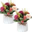 2 PCS Mini Hygrangea Artificial Flowers in Vase, Small Centerpiece Table Decorations - Fake Plant in Vase, Faux Hydrangea Flower Decor for Home, Wedding, Office and Party